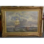 William Gibbons (fl.1858-1892), Naval frigates off coastline, signed and dated 1883, oil on