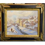 A P Mullin (Contemporary) Snowy scene, Helmsley, signed, oil on board, 39.5cm by 49.5cm