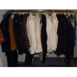 Assorted 20th century gents costume including cream evening jackets and linen jackets, leather