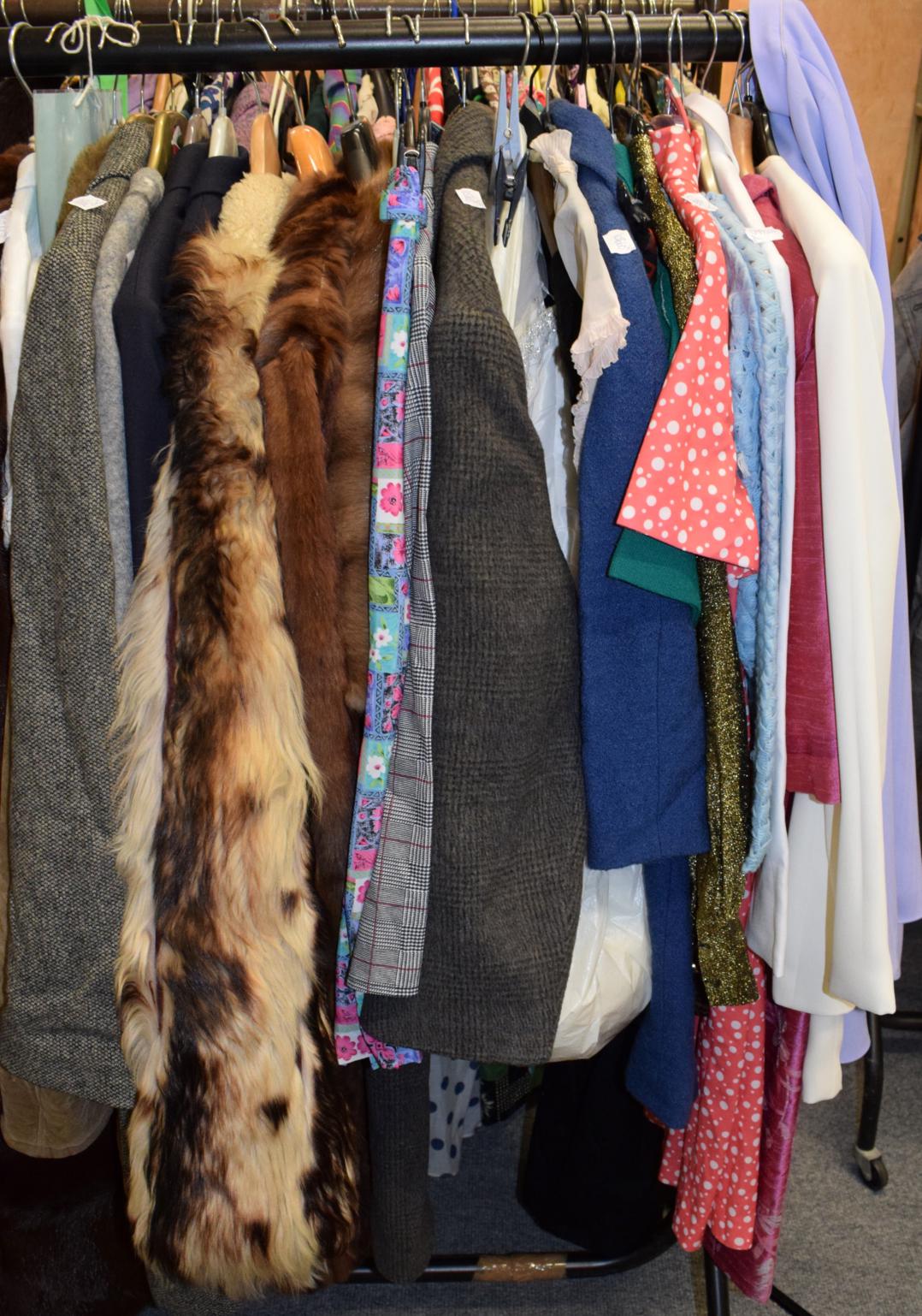 Assorted costume and accessories, including fur coats, gents wool over coat and blazers, 50's/60's