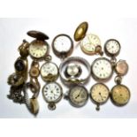 A selection of pocket and wristwatches consisting of a Trench type enamel dial silver wristwatch,