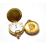 A lady's fob watch stamped 18k and a lady's fob watch stamped 9k