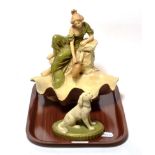 A Royal Dux figural bowl and a Royal Dux model of a dog