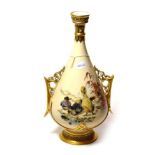 A Royal Worcester blush ivory vase decorated with ducklings