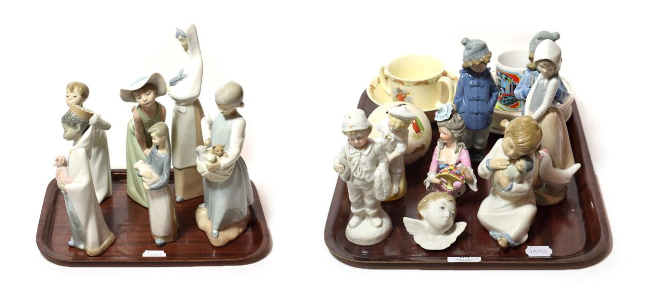 A collection of Lladro and Nao figure groups (some a.f.), Thomas the Tank engine and Bunnykins,