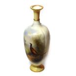 A Royal Worcester China works vase by James Stinton, decorated with pheasants