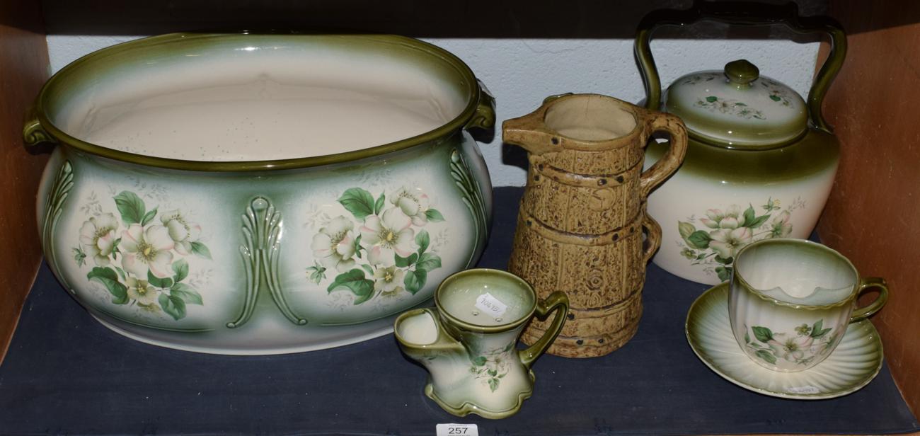 A Blakeney china footbath, teapot etc; together with a Hillstonia jug (6)