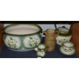 A Blakeney china footbath, teapot etc; together with a Hillstonia jug (6)