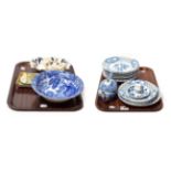 Meissen blue and white plates with pierced borders, Spode dish, teapot and pin dishes etc (two