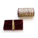 A 19th Century Inlaid Straw Work Oval Case and Cover, with a wide striped interior of red and