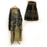 An Early 20th Century Chinese Blue and Silver Woven Lightweight Summer Dragon Robe, with aubergine
