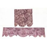 An Early 19th Century French Toile Pelmet, printed in purple, with a scalloped edge and hand