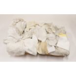 Assorted White Cotton and Linen Textiles, including bed and table linen, crochet edgings, drawn