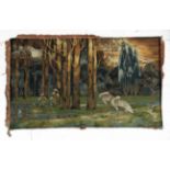 An Arts & Crafts Style Wool Work Woven Picture of a Woodland, with two standing herons in the