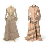 A 19th Century Cream Silk Wedding Outfit, comprising a fitted jacket with 3/4 length flared sleeves,