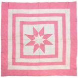 A 19th Century Pink and White Cotton Strippy Quilt, with alternating coloured frames, fully