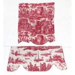 An Early 19th Century French Toile Pelmet, worked on a cream linen and printed in red, with