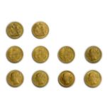 Victoria Shield Back and St George Sovereigns (10) 1860, 1861, 1862, 1865 Dei 18, 1866 Die 26,