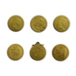 George III Half Guineas (6) 1777 F Soldered Mount, 1781 GVF, 1784 F S3734, 1791 VF, 1793 NVF, 1794