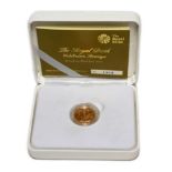 The Royal Birth Celebration Sovereign struck on 22nd July 2013 Complete with Box, outer sleeve and