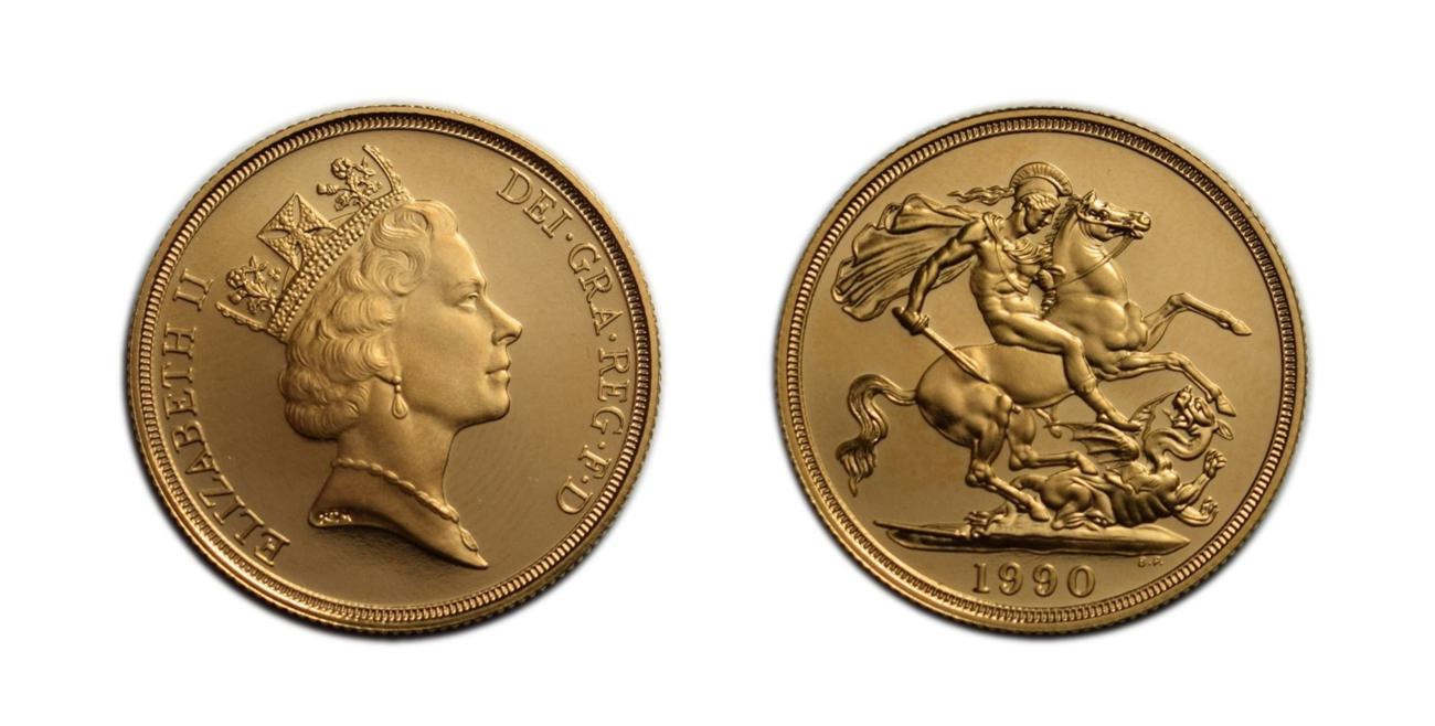 A 1990 Gold Proof Double Sovereign In Box of issue and CoA AFDC