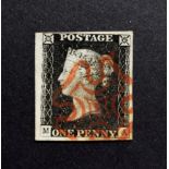 1d Penny black (MA) 4 margin with fine red MX un plated.