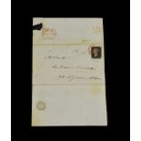 QV 1d Black on an Opened Cover, 3 Margins and fine red MX cancel.