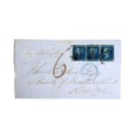 GB Cover With a Strip of 3 2d Blues