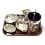 A collection of silver, including: a George V silver sugar-basket, in the George III style, with