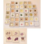 A quantity of loose gemstones including amethysts, smoky quartz, rock crystal, haematite, malachite,