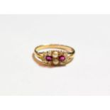 A cultured pearl, ruby and diamond cluster ring, finger size Q; and a loose diamond. Ring