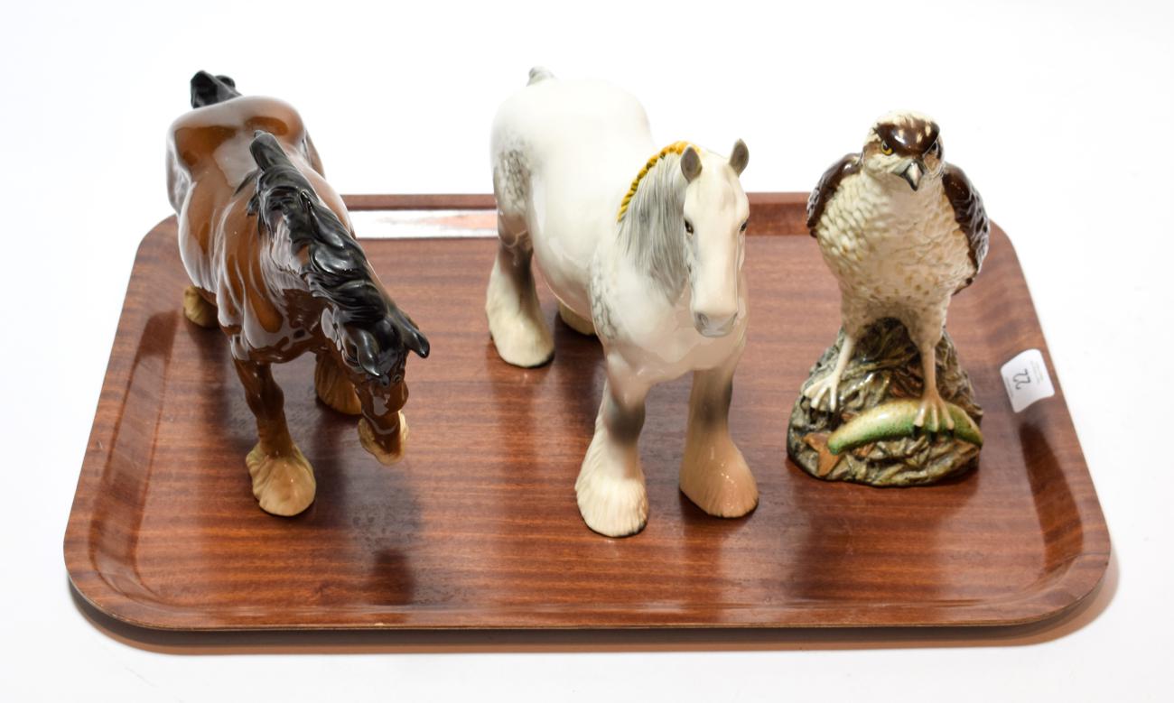 Beswick Shire horse; Beswick 'Spirit of the Wind'; and a full Osprey decanter