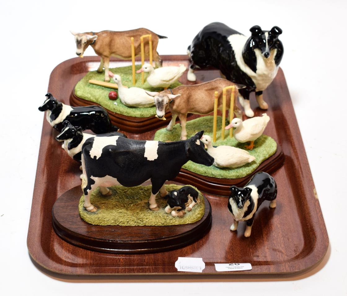 Beswick Collies (one large and three small); Border Fine Arts cow & calf; and two models of ' Out