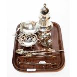 A collection of silver, comprising: a George sugar-caster, by Edward Barnard & Sons Ltd., London,