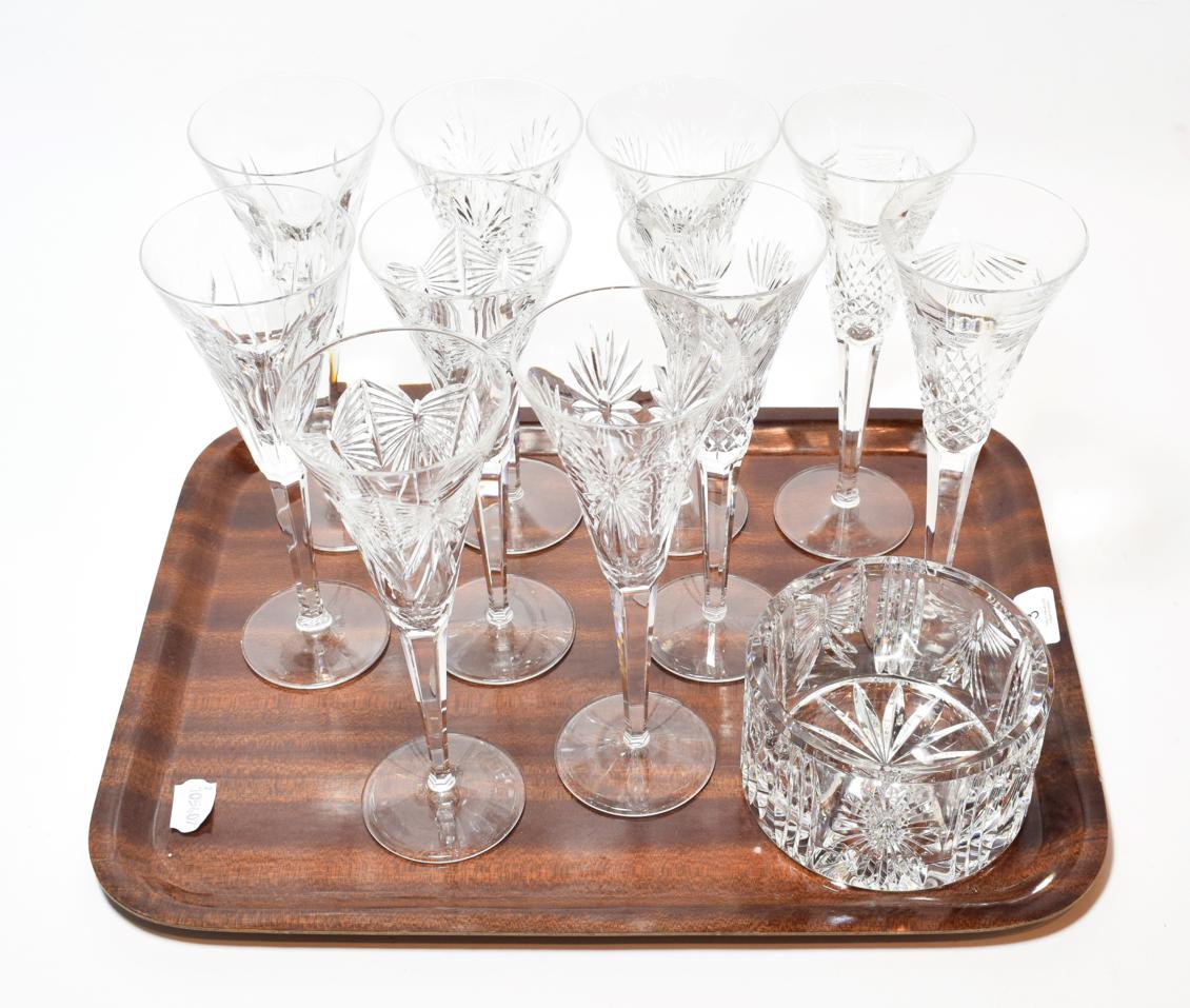 Waterford Crystal champagne flutes; together with a wine cooler