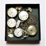 Two silver pocket watches; two other pocket watches with cases stamped 0.800 and 925; plated