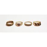 A 9 carat gold diamond ten stone ring, finger size R1/2; a 9 carat gold pink stone and diamond ring,