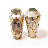 An Austrian Vienna cabinet vase, hand painted with portrait of the Duchess of Devonshire,