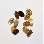 Three pairs of 9 carat gold cufflinks . Gross weight 18.5 grams.