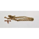 A chain with T-bar, stamped '9C', length 46.5cm (a.f.); and a rose T-bar charm, unmarked. Chain -