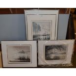 Three modern framed limited edition prints by France Hilon, of tranquil lake scenes, all signed in