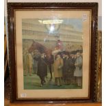 A Crown Derby chromolithograph print, depicting George V leading the winner