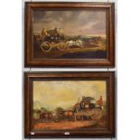 British School, A pair of naive coaching scenes with a stagecoach, one the Exeter to