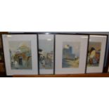 David Donald, A group of four North African street scenes, signed etchings, 27.5cm by 18.5cm