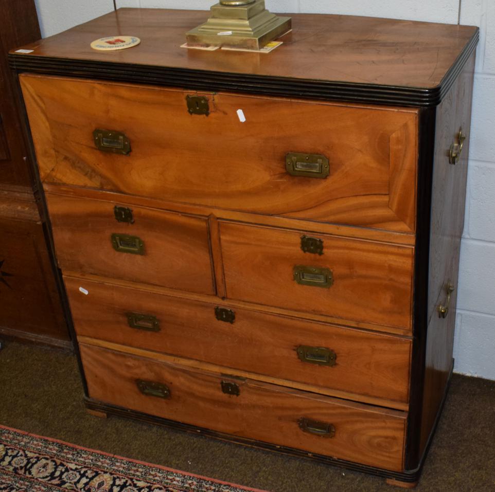 A part ebonised campaign secretaire chest