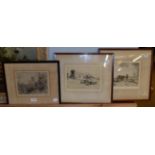 Hugh Paton, Boat yard, signed etching; together with two further signed etchings (3)