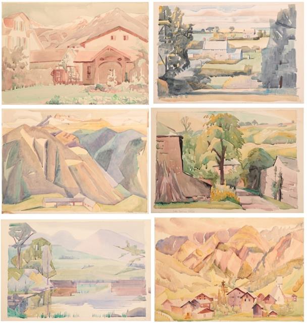 Edith Lawrence (1890-1973) ''Alp'' Signed and inscribed, watercolour, together with five further