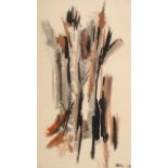 Isgan Baz (b.1918) Turkish Abstract Signed and dated (19)58, mixed media on paper, 49cm by 27cm