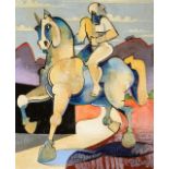 Geoffrey Key (b.1941) ''Rider with Hills'' Signed and dated (20)08, inscribed verso, oil on