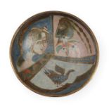 Bernard Forrester (1908-1990): A Stoneware Bowl, painted with a bird, a female head and a god in